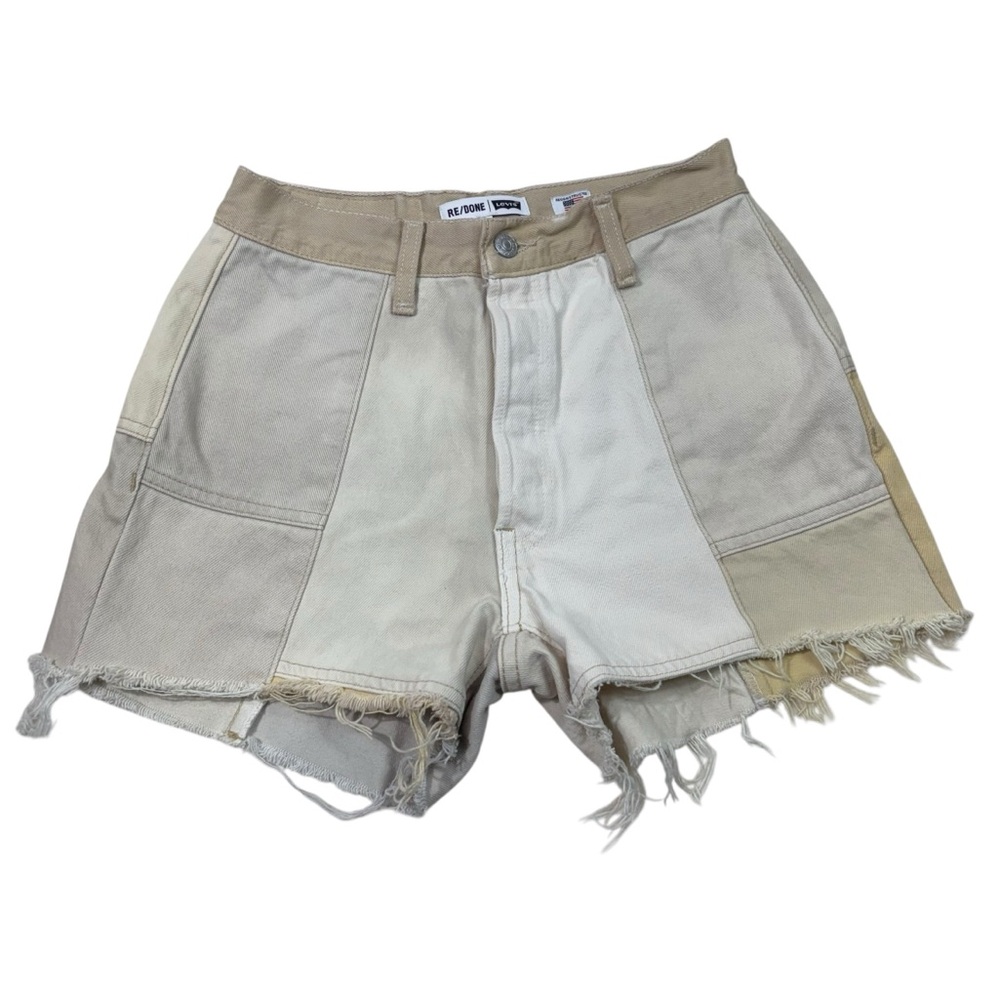 Levi's Re/Done Beige Brown Patchwork Reworked High Rise Cutoff Denim Shorts 25